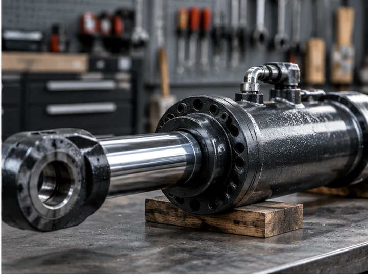 Tłoczysko siłownika hydraulicznego podczas oceny technicznej